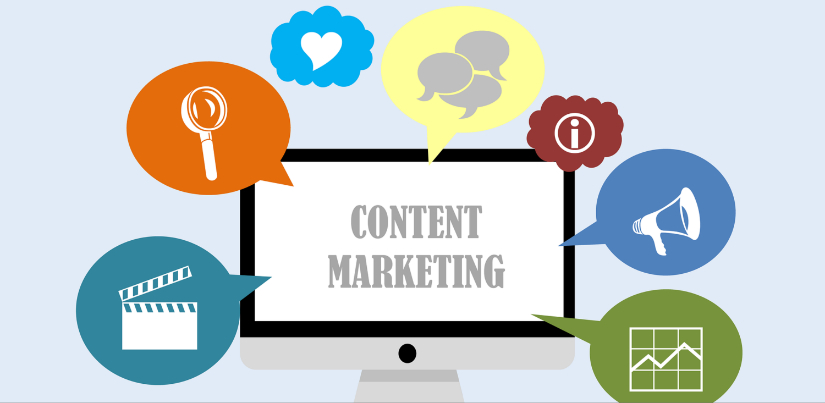 Ilustracija content marketing elemenata